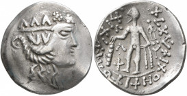 LOWER DANUBE. Imitations of Thasos. Late 2nd-1st century BC. Tetradrachm (Silver, 30 mm, 14.82 g, 11 h). Celticized head of Dionysos to right, wearing...