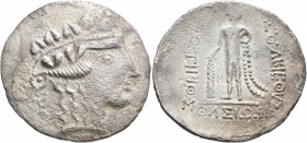 LOWER DANUBE. Imitations of Thasos. Late 2nd-1st century BC. Tetradrachm (Silver, 33 mm, 14.80 g, 11 h). Celticized head of Dionysos to right, wearing...