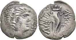 CAPPADOCIA. Galatians. Mid 2nd to early 1st century BC. 'Drachm' (Silver, 18 mm, 1.20 g, 12 h), imitating one of the later Seleukid kings (Demetrios I...