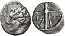GAUL. Massalia. Circa 310-250 BC. Obol (Silver, 9 mm, 0.60 g, 11 h). Bare head of Apollo to left. Rev. M-A within wheel of four spokes. Maurel 380. St...