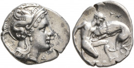 CALABRIA. Tarentum. Circa 380-325 BC. Diobol (Silver, 12 mm, 1.18 g, 9 h). Head of Athena to right, wearing crested Attic helmet adorned with a hippoc...