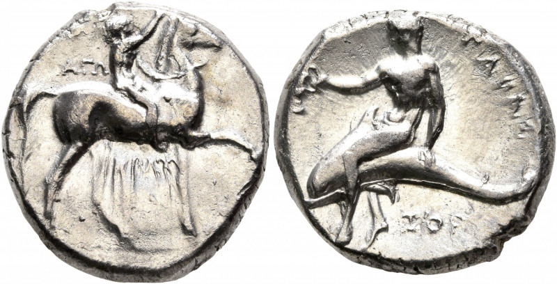 CALABRIA. Tarentum. Circa 302-280 BC. Didrachm or Nomos (Silver, 20 mm, 7.74 g, ...