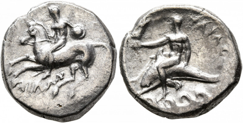 CALABRIA. Tarentum. Circa 280-272 BC. Didrachm or Nomos (Silver, 21 mm, 7.79 g, ...