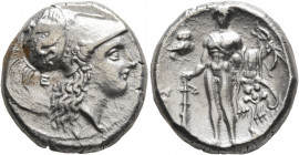 LUCANIA. Herakleia. Circa 281-278 BC. Didrachm or Nomos (Silver, 20 mm, 7.84 g, 6 h). [HPAKΛEIΩN] Head of Athena to right, wearing Corinthian helmet a...