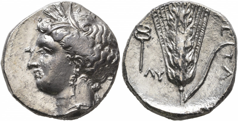 LUCANIA. Metapontion. Circa 340-330 BC. Nomos (Silver, 21 mm, 7.62 g, 10 h). Hea...