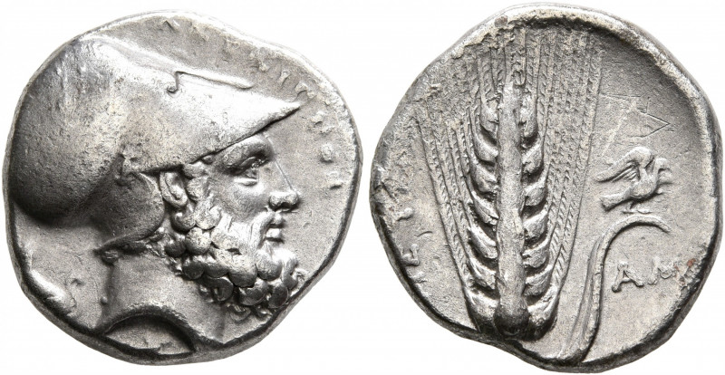 LUCANIA. Metapontion. Circa 340-330 BC. Nomos (Silver, 20 mm, 7.76 g, 4 h). ΛEYK...