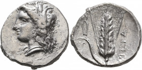 LUCANIA. Metapontion. Circa 330-290 BC. Nomos (Silver, 23 mm, 7.54 g, 7 h). Head of Demeter to left, wearing wreath of grain ears, triple pendant earr...