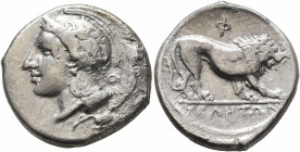 LUCANIA. Velia. Circa 334-300 BC. Didrachm or Nomos (Silver, 22 mm, 7.10 g, 2 h). Head of Athena to left, wearing crested Attic helmet adorned with a ...