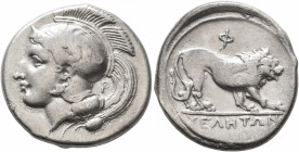 LUCANIA. Velia. Circa 334-300 BC. Didrachm or Nomos (Silver, 22 mm, 7.59 g, 2 h). Head of Athena to left, wearing crested Attic helmet adorned with a ...
