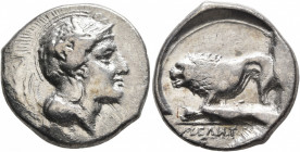 LUCANIA. Velia. Circa 334-300 BC. Didrachm or Nomos (Silver, 22 mm, 7.51 g, 3 h), Kleudoros Group. Head of Athena to right, wearing crested Attic helm...