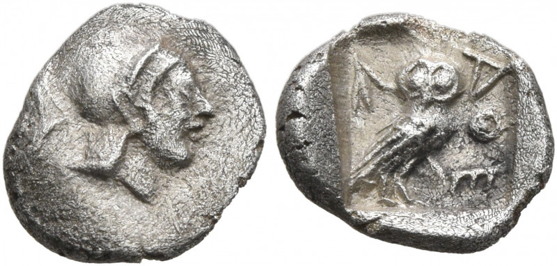 ATTICA. Athens. Circa 500/490-485/0 BC. Obol (Silver, 9 mm, 0.53 g, 7 h). Head o...