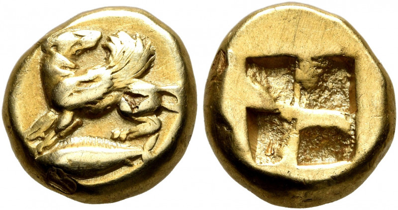 MYSIA. Kyzikos. Circa 550-450 BC. Hekte (Electrum, 10 mm, 2.65 g). Winged dog sq...