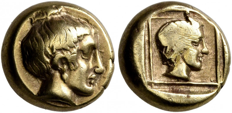 LESBOS. Mytilene. Circa 412-378 BC. Hekte (Electrum, 10 mm, 2.53 g, 4 h). Head o...