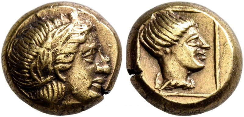 LESBOS. Mytilene. Circa 377-326 BC. Hekte (Electrum, 9 mm, 2.50 g, 10 h). Laurea...