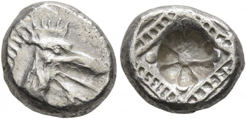 CARIA. Halikarnassos. Circa 500-480 BC. Hekte (Silver, 11 mm, 1.72 g). Head of K...