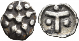 WESTERN ASIA MINOR, Uncertain. 5th-4th centuries BC. Tritartemorion (Silver, 10 mm, 0.45 g). Stellate pattern surrounded by five pellets. Rev. T Three...