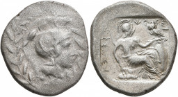 DYNASTS OF LYCIA. Kheriga, circa 450-440/30 BC. Stater (Silver, 23 mm, 8.25 g, 1 h), Xanthos. Head of Athena to right, wearing crested Attic helmet, w...