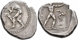 PAMPHYLIA. Aspendos. Circa 415/0-400 BC. Stater (Silver, 26 mm, 10.90 g, 9 h). Two nude wrestlers, standing and grappling with each other. Rev. [Ε]ΣΤF...