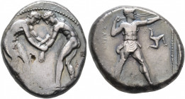 PAMPHYLIA. Aspendos. Circa 400-380 BC. Stater (Silver, 23 mm, 11.24 g, 8 h). Two nude wrestlers, standing and grappling with each other. Rev. [ΕΣΤFΕ]Δ...