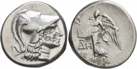 PAMPHYLIA. Side. Circa 205-100 BC. Tetradrachm (Silver, 29 mm, 16.99 g, 11 h), De..., magistrate. Head of Athena to right, wearing crested Corinthian ...