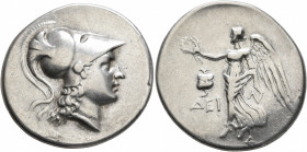 PAMPHYLIA. Side. Circa 205-100 BC. Tetradrachm (Silver, 31 mm, 16.76 g, 12 h), Dei..., magistrate. Head of Athena to right, wearing crested Corinthian...