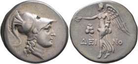 PAMPHYLIA. Side. Circa 205-100 BC. Tetradrachm (Silver, 31 mm, 16.47 g, 11 h), Deino..., magistrate. Head of Athena to right, wearing crested Corinthi...
