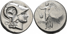 PAMPHYLIA. Side. Circa 205-100 BC. Tetradrachm (Silver, 30 mm, 16.72 g, 12 h), Diod..., magistrate. Head of Athena to right, wearing crested Corinthia...