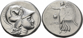 PAMPHYLIA. Side. Circa 205-100 BC. Tetradrachm (Silver, 29 mm, 16.79 g, 12 h), Diod...,, magistrate. Head of Athena to right, wearing crested Corinthi...