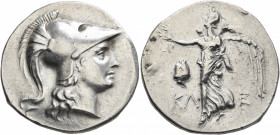 PAMPHYLIA. Side. Circa 205-100 BC. Tetradrachm (Silver, 31 mm, 16.81 g, 12 h), Kle..., magistrate. Head of Athena to right, wearing crested Corinthian...