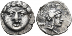 PISIDIA. Selge. Circa 350-300 BC. Obol (Silver, 11 mm, 0.96 g, 4 h). Facing gorgoneion with protruding tongue. Rev. Head of Athena to right, wearing c...