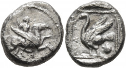 CILICIA. Mallos. 4th century BC. Drachm (Silver, 14 mm, 3.16 g, 4 h). Bellerophon riding Pegasos springing to right. Rev. ΜΑΡ Swan standing left with ...