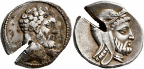 CILICIA. Mallos. Tiribazos, satrap of Lydia, 388-380 BC. Stater (Silver, 22 mm, 9.98 g, 7 h). Head of Herakles to right, lion skin tied around beck. R...
