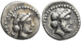 CILICIA. Nagidos. Circa 400-380 BC. Obol (Silver, 10 mm, 0.66 g, 9 h). Head of Aphrodite to right; behind, N. Rev. Head of Dionysos to right. Göktürk ...