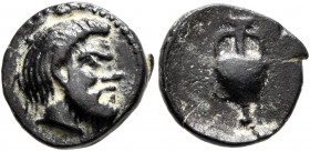 CILICIA. Nagidos. Circa 360-333 BC. Chalkous (Bronze, 11 mm, 1.10 g, 7 h). Bearded head of Pan to right. Rev. Amphora. SNG Levante -. SNG Levante Supp...