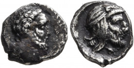 CILICIA. Uncertain. 4th century BC. Obol (Silver, 9 mm, 0.93 g, 11 h). Head of Herakles to right, lion skin tied around beck. Rev. Bearded male head (...