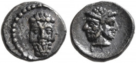 CILICIA. Uncertain. 4th century BC. Hemiobol (Silver, 6 mm, 0.25 g, 7 h). Triform bearded male head. Rev. Janiform head; on the left, a bearded male; ...