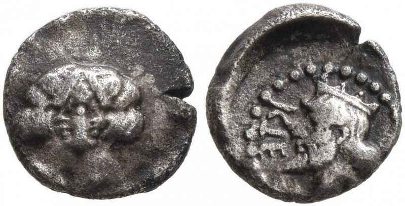 CILICIA. Uncertain. 4th century BC. Hemiobol (Silver, 7 mm, 0.30 g, 8 h). Two co...