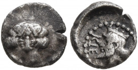 CILICIA. Uncertain. 4th century BC. Hemiobol (Silver, 7 mm, 0.30 g, 8 h). Two confronted female heads, their faces overlapping. Rev. ΚΤΕ Crowned head ...