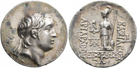 KINGS OF CAPPADOCIA. Ariarathes V Eusebes Philopator, circa 163-130 BC. Drachm (Silver, 20 mm, 4.16 g, 12 h), Eusebeia under Mount Argaios, RY 33 = 13...