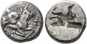 ASIA MINOR. Uncertain. Late 5th to 4th century BC. Triobol (?) (Silver, 10 mm, 1.64 g). Lion attacking bull to right. Rev. Irregular incuse; to right,...