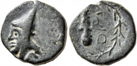 KINGS OF SOPHENE. Mithradates II Philopator, circa 89-after 85 BC. Dichalkon (Bronze, 18 mm, 5.35 g, 6 h), Arkathiokerta (?). Diademed and draped bust...