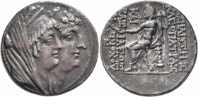SELEUKID KINGS OF SYRIA. Cleopatra Thea & Antiochos VIII, 126/5-121/0 BC. Tetradrachm (Silver, 28 mm, 16.00 g, 12 h), Antiochia on the Orontes, circa ...