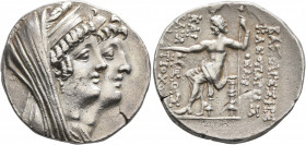 SELEUKID KINGS OF SYRIA. Cleopatra Thea & Antiochos VIII, 126/5-121/0 BC. Tetradrachm (Silver, 29 mm, 16.52 g, 11 h), Ake-Ptolemais. Jugate busts of C...