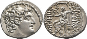 SELEUKID KINGS OF SYRIA. Antiochos VIII Epiphanes (Grypos), 121/0-97/6 BC. Tetradrachm (Silver, 27 mm, 15.86 g, 12 h), Antiochia on the Orontes, circa...