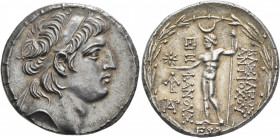 SELEUKID KINGS OF SYRIA. Antiochos VIII Epiphanes (Grypos), 121/0-97/6 BC. Tetradrachm (Silver, 29 mm, 16.41 g, 1 h), Damaskos, SE 195 = 188/7. Diadem...