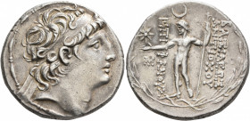 SELEUKID KINGS OF SYRIA. Antiochos VIII Epiphanes (Grypos), 121/0-97/6 BC. Tetradrachm (Silver, 30 mm, 16.54 g, 12 h), Ake-Ptolemais, circa 121-113. D...