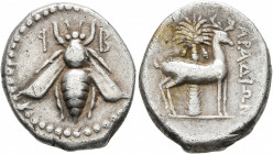 PHOENICIA. Arados. Circa 172/1-111/0 BC. Drachm (Silver, 19 mm, 4.10 g, 12 h), CY 92 = 168/7. ꟼB Bee. Rev. APAΔIΩN Stag standing right; palm tree with...