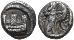 PHOENICIA. Sidon. temp. Ba`alšillem (Sakton) I-Ba’ana, Circa 425-401 BC. 1/16 Shekel (Silver, 8 mm, 0.88 g, 1 h). Galley left before city wall with th...