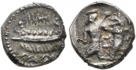 PHOENICIA. Sidon. Mazday (Mazaios), circa 353-333 BC. 1/16 Shekel (Silver, 9 mm, 0.79 g, 8 h), RY 9 = 345/4. Phoenician galley left; above, IIIIIIIII ...