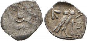 PHILISTIA (PALESTINE). Uncertain mint. Mid 5th century-333 BC. Hemiobol (Silver, 10.5 mm, 0.30 g, 6 h), imitating Athens. Head of Athena to right, wea...